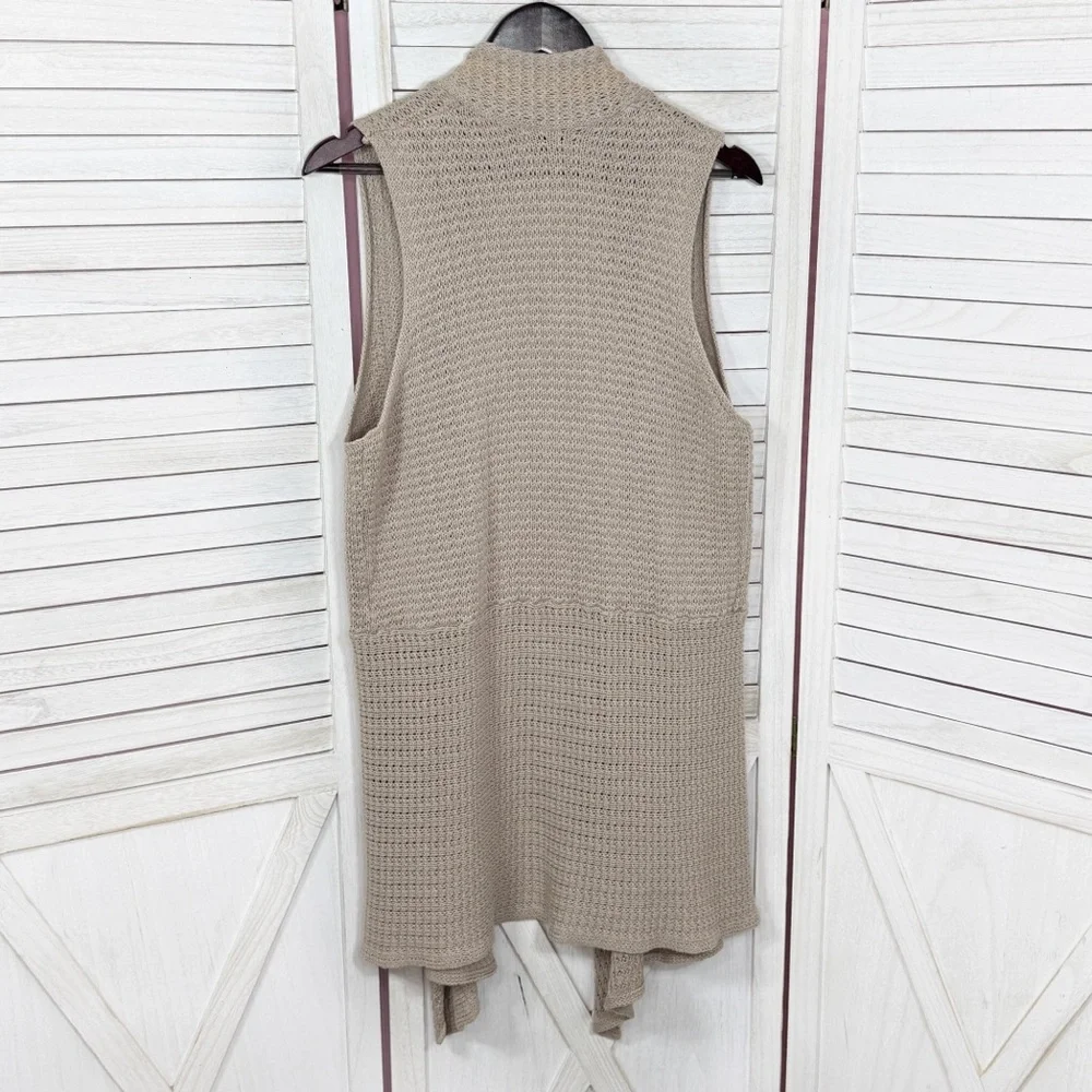 RXB Boho Open‎ Waterfall Long Cardigan Sweater Vest Tan Large Cotton